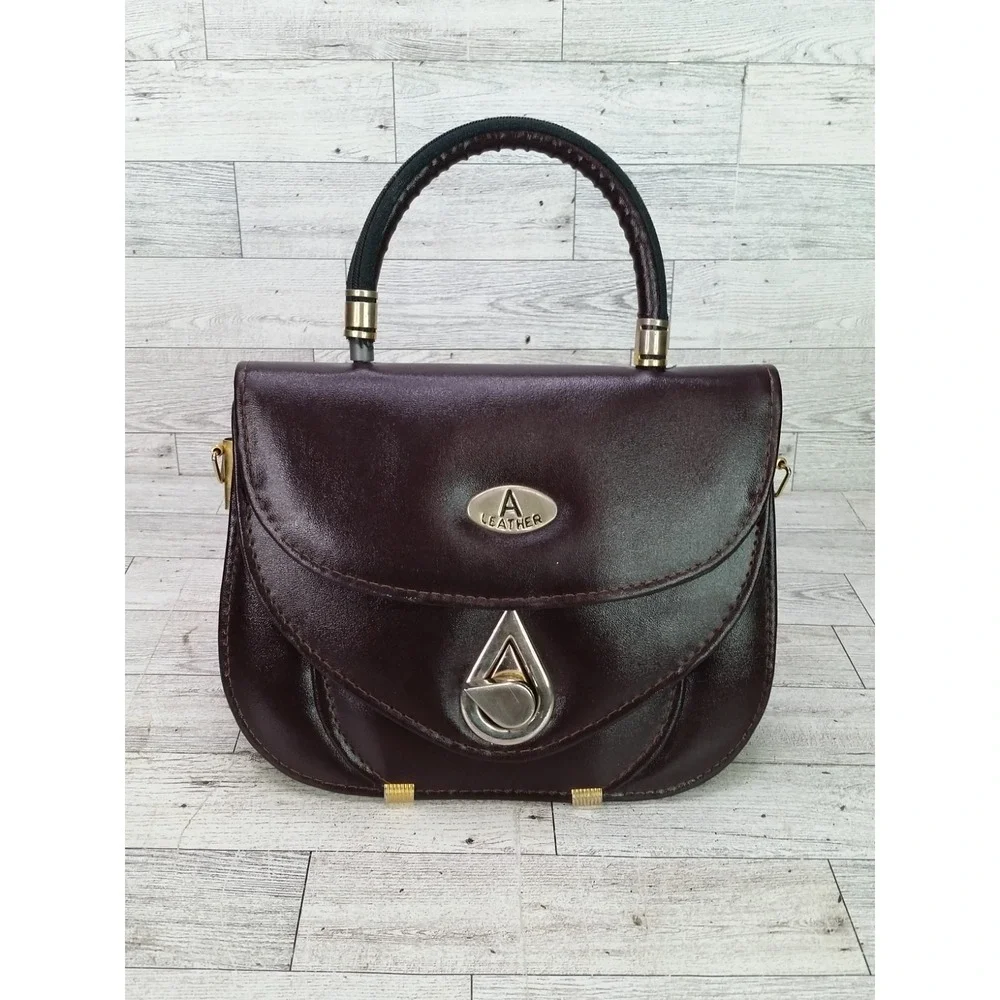 Vintage A Leather Handbag Bag Purse Framed Purse Vintage Mahogany